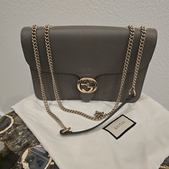 Gucci Interlocking GG Gray Leather Shoulder Bag - Picture 8 of 10